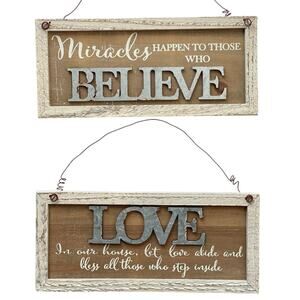Wood Believe & Love Ornament with Galvanized Metal
Set of 2 (8”x3.5”)